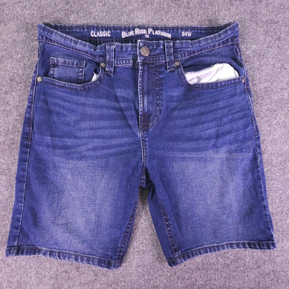Blue Rise Platinum Classic Denim Shorts Men's 34W Stretch Blue Newcastle